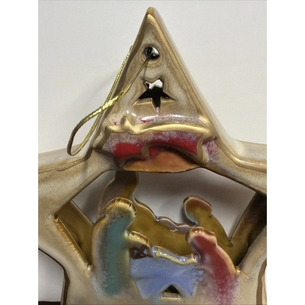 Star Nativity‎ Ornament Decoration Star Jesus Mary Joseph 2 sided Ceramic